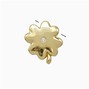 Copper Clover Pendant Pave Zirconia Gold Plated, approx 12-14mm