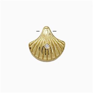 Scallop Shell Charms Copper Pendant Pave Zirconia Gold Plated, approx 12mm