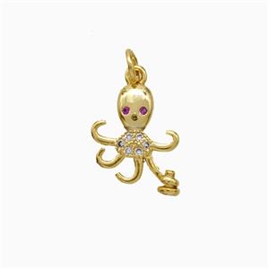 Copper Octopus Pendant Pave Zirconia Gold Plated, approx 10-13mm