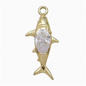 Copper Fish Pendant Pave Zirconia Gold Plated, approx 10-20mm