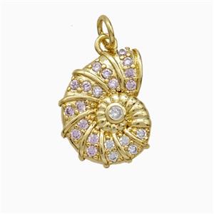 Nautilus Charms Cppper Spiral Shell Pendant Micropave Zirconia Gold Plated, approx 14-16mm