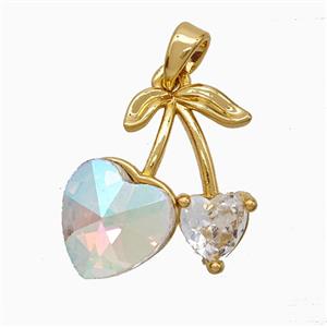 Copper Cherry Pendant Pave Crystal Glass Gold Plated, approx 16-20mm