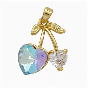 Copper Cherry Pendant Pave Crystal Glass Gold Plated, approx 16-20mm