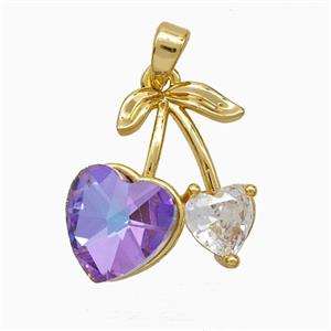 Copper Cherry Pendant Pave Crystal Glass Gold Plated, approx 16-20mm