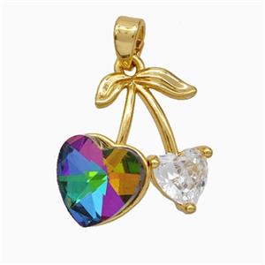 Copper Cherry Pendant Pave Crystal Glass Gold Plated, approx 16-20mm