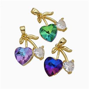 Copper Cherry Pendant Pave Crystal Glass Gold Plated Mixed, approx 16-20mm