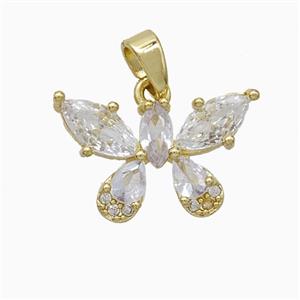 Copper Butterfly Pendant Pave Zirconia Gold Plated, approx 12-18mm