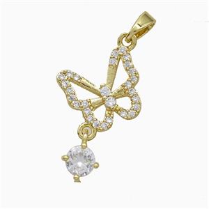 Copper Butterfly Pendant Pave Zirconia Gold Plated, approx 5mm, 13mm