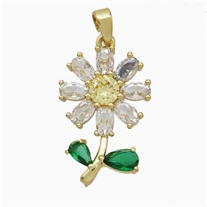 Copper Flower Pendant Pave Zirconia Gold Plated, approx 15-23mm