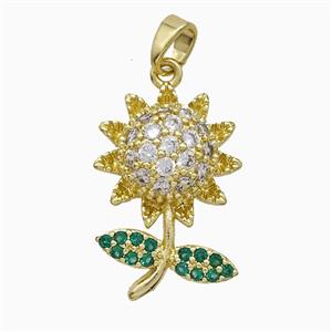 Copper Sunflower Pendant Pave Zirconia Gold Plated, approx 15-23mm