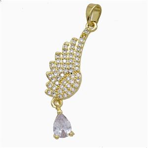 Copper Angel Wings Pendant Pave Zirconia Gold Plated, approx 6-8mm, 10-23mm