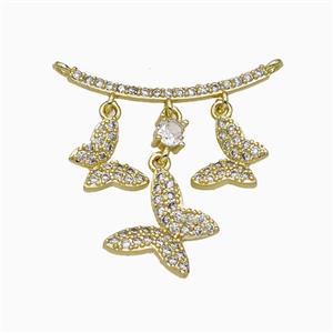Copper Butterfly Pendant Pave Zirconia 2loops Gold Plated, approx 8-11mm, 11-14mm, 30mm