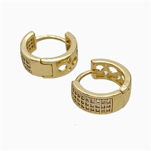 Copper Hoop Earrings Micropave Zirconia Gold Plated, approx 15mm dia