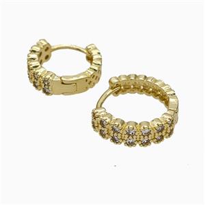 Copper Hoop Earrings Micropave Zirconia Gold Plated, approx 16mm dia