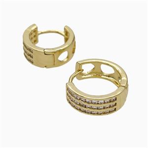 Copper Hoop Earrings Micropave Zirconia Gold Plated, approx 17mm dia