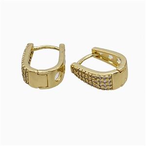 Copper Hoop Earrings Micropave Zirconia Gold Plated, approx 13-16mm