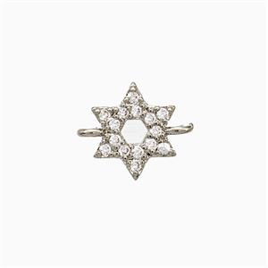 Copper Star Connector Pave Zirconia Platinum Plated, approx 8mm