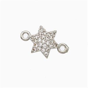 Copper Star Connector Pave Zirconia Platinum Plated, approx 10mm