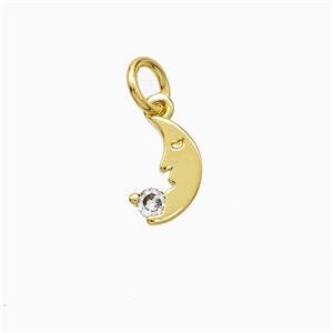 Copper Moon Pendant Pave Zirconia Gold Plated, approx 6-9mm