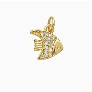 Copper Fish Pendant Micropave Zirconia Gold Plated, approx 10-11mm