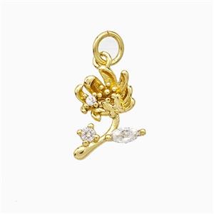 Copper Flower Pendant Pave Zirconia Gold Plated, approx 9-13mm