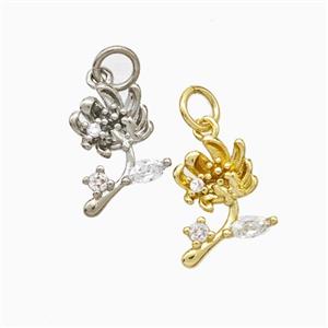 Copper Flower Pendant Pave Zirconia Mixed, approx 9-13mm