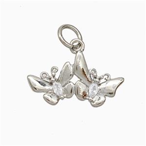 Copper Butterfly Pendant Pave Zirconia Platinum Plated, approx 9-17mm