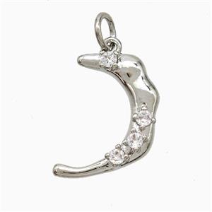 Copper Moon Pendant Pave Zirconia Platinum Plated, approx 12-18mm