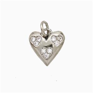 Copper Heart Pendant Pave Zirconia Platinum Plated, approx 11mm