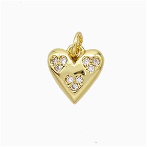 Copper Heart Pendant Pave Zirconia Gold Plated, approx 11mm