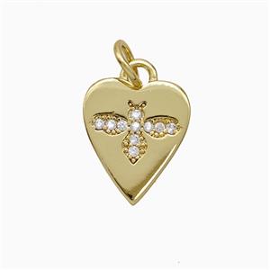 Copper Heart Pendant Pave Zirconia Honeybee Gold Plated, approx 11-13mm