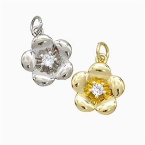 Copper Flower Pendant Pave Zirconia Mixed, approx 13mm