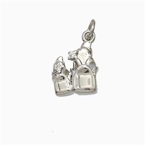 Copper Flower Pendant Pave Zirconia Platinum Plated, approx 11-12mm