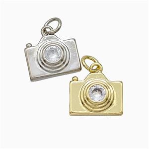 Copper Camera Pendant Pave Zirconia Mixed, approx 10-13mm