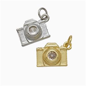 Copper Camera Pendant Pave Zirconia Mixed, approx 9-12mm