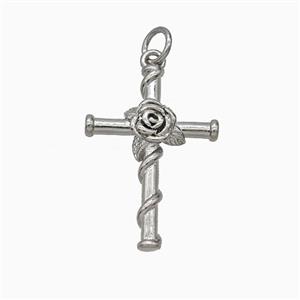 Copper Cross Pendant Flower Platinum Plated, approx 16-24mm