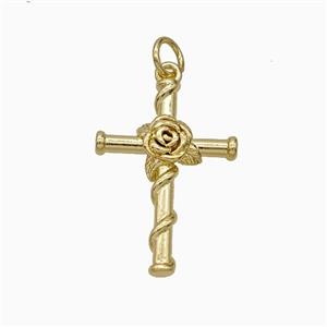 Copper Cross Pendant Flower Gold Plated, approx 16-24mm