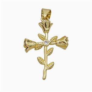 Copper Flower Pendant Pave Zirconia Gold Plated, approx 18-24mm