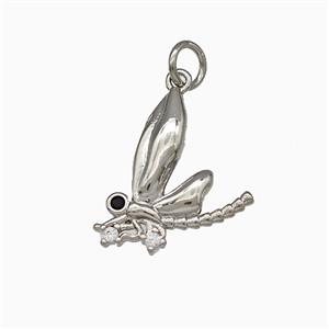 Copper Dragonfly Pendant Pave Zirconia Platinum Plated, approx 14-15mm