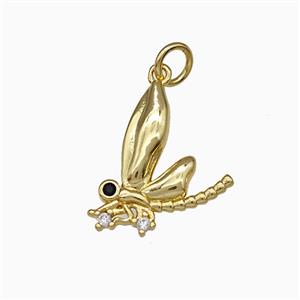 Copper Dragonfly Pendant Pave Zirconia Gold Plated, approx 14-15mm