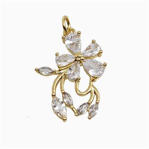 Copper Flower Pendant Pave Zirconia Gold Plated, approx 17-23mm