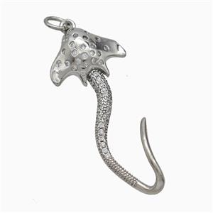 Manta Ray Charms Copper Ocean Whale Pendant Pave Zirconia Platinium Plated, approx 15-35mm
