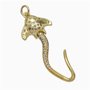 Manta Ray Charms Copper Ocean Whale Pendant Pave Zirconia Gold Plated, approx 15-35mm