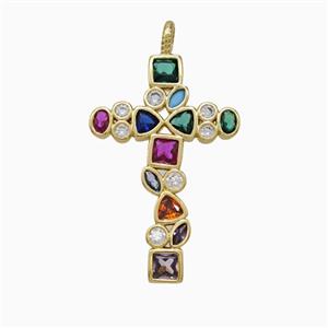 Copper Cross Pendant Pave Zirconia Gold Plated, approx 18-27mm