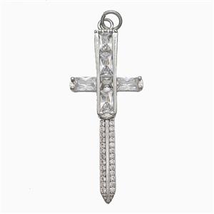Copper Cross Pendant Pave Zirconia Platinum Plated, approx 16-40mm