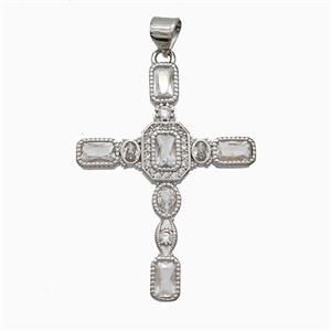 Copper Cross Pendant Pave Zirconia Platinum Plated, approx 25-35mm