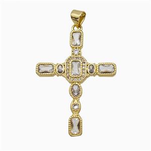 Copper Cross Pendant Pave Zirconia Gold Plated, approx 25-35mm