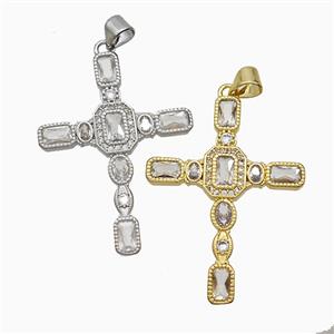 Copper Cross Pendant Pave Zirconia Mixed, approx 25-35mm