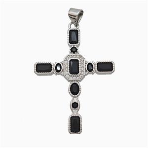 Copper Cross Pendant Pave Zirconia Platinum Plated, approx 25-35mm