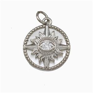 Copper Sun Eye Pendant Pave Zirconia Platinum Plated, approx 16mm